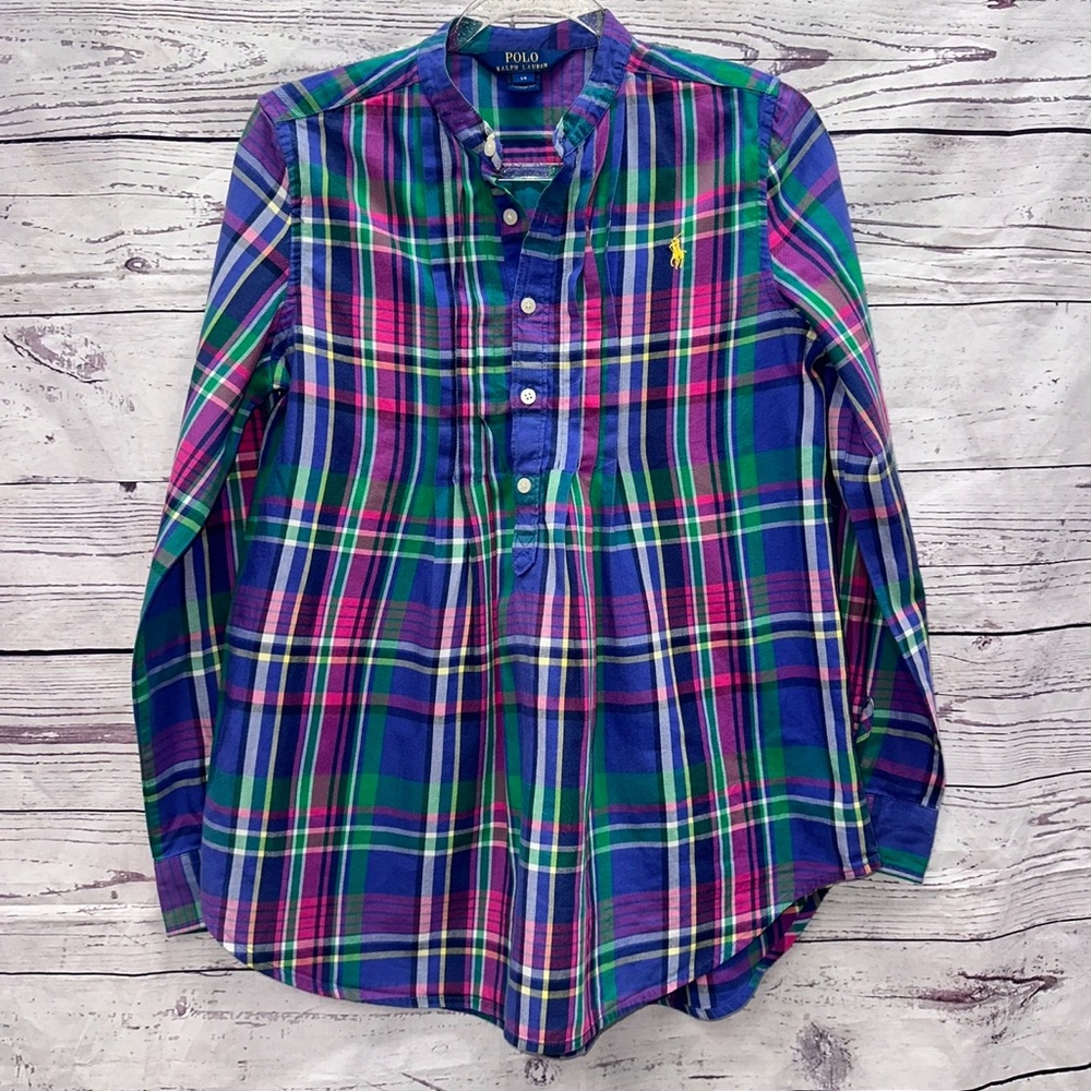 Polo Ralph Lauren Girls Long Sleeve Plaid Blouse Size 14